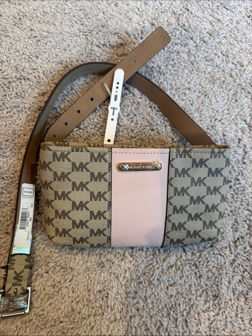 Michael Kors Women's Beige Monogram Crossbody with Pink Accent NEW